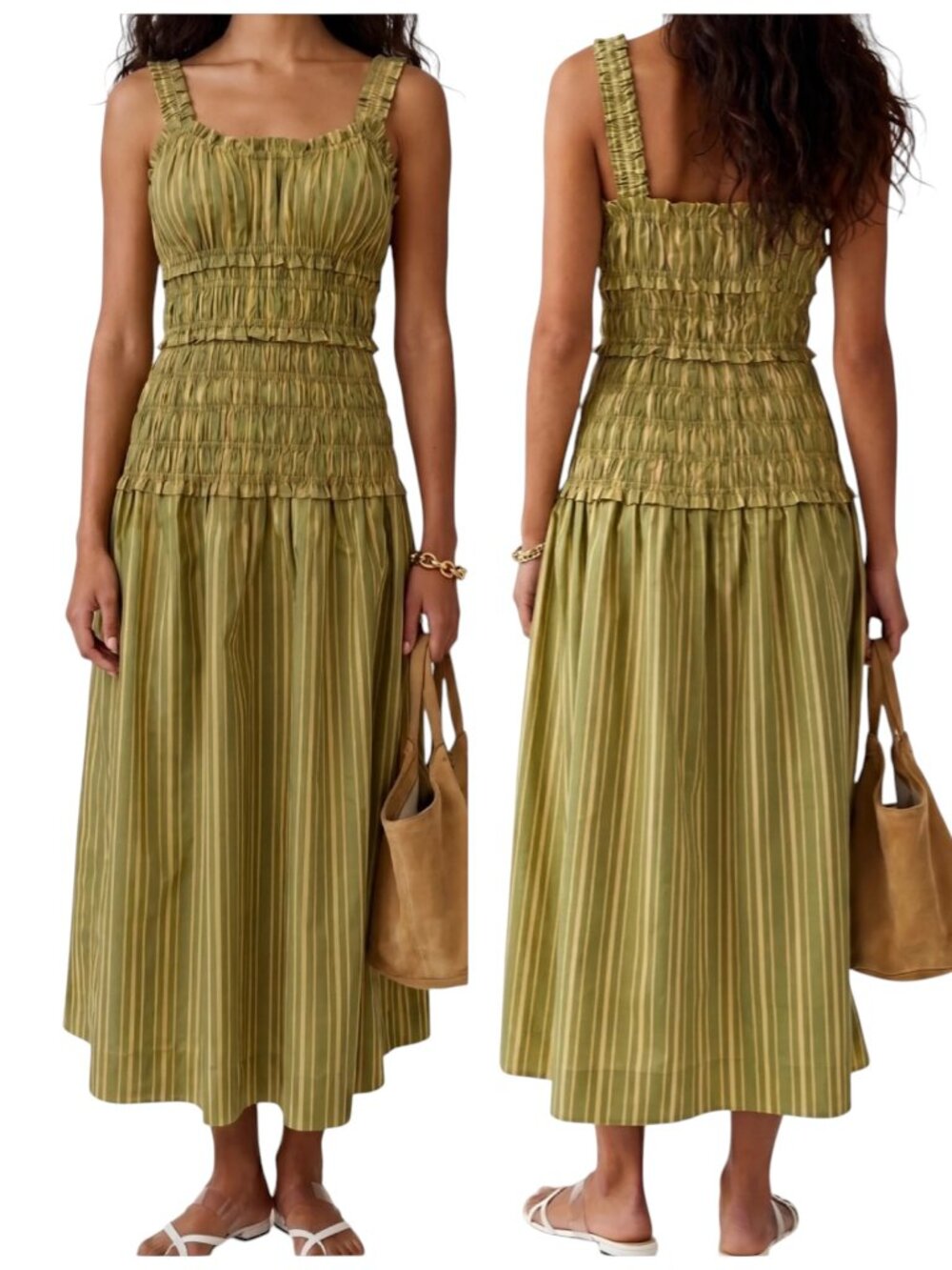 OPT One Pretty Time Freya Olive Smocked Cotton Maxi Dress XS NWT